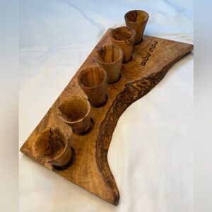 Olive Wood Shabbat Kiddush Tray/Board, Cup/ShotGlasses Set Handcrafted Israel